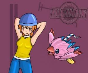 пазл Сора играть с ее Digimon Biyomon. Сора Takenouchi является наиболее ответственной и зрелой группы